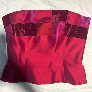VINTAGE SILK STRAPLESS CORSET TOP HOT PINK PATCHWORK